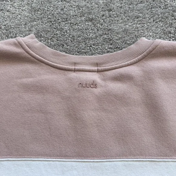 Nuuds Striped Crewneck Sweatshirt Womens XL Pink Fleece Varsity Logo Pullover - Picture 3 of 16